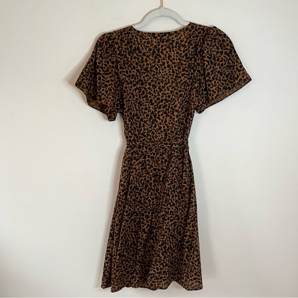Madewell Flutter Sleeve Painted Leopard Print Mini Wrap Dress Brown Black - Picture 7 of 9